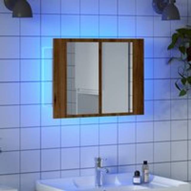 LED Mirror Cabinet Artisan Oak 60x12x45 cm Engineered Wood - Brown - One Size