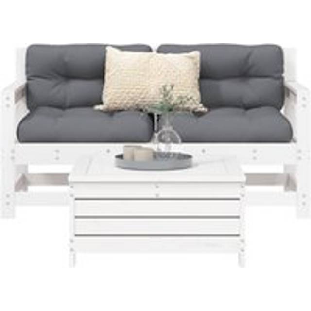 3 Piece Garden Sofa Set White Solid Wood Pine - One Size