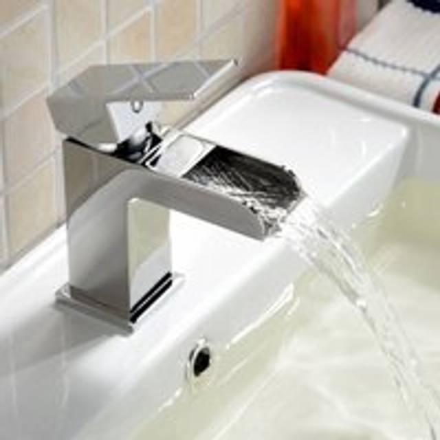 Ozone Contemporary Chrome Waterfall Bathroom Basin Mixer Tap & Waste