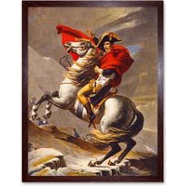 Wall Art Print Napoleon Bonaparte Portrait Painting France Emperor Crossing the Alps on a Horse Art Framed - Brown - W12 inch x H16 inch