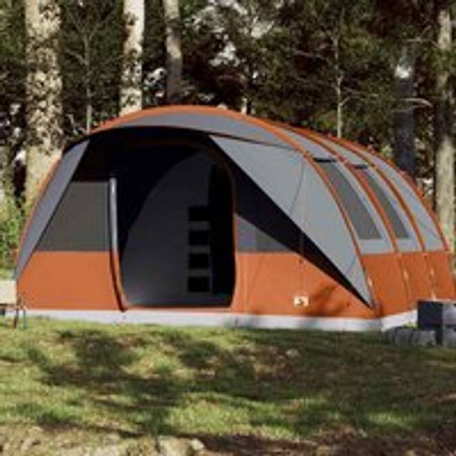 Family Tent Tunnel 7-Person Grey and Orange Waterproof - One Size