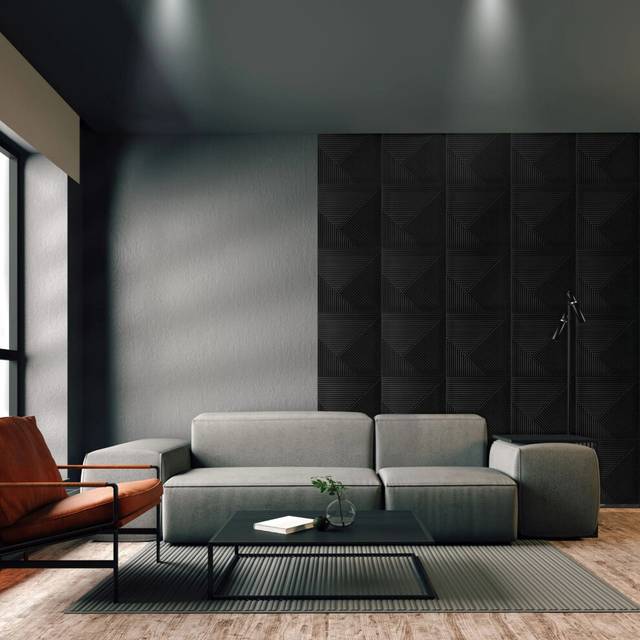 (Matte Black, Set of 18) 3D Wall Panels (50x50cm) Chevron Line Design