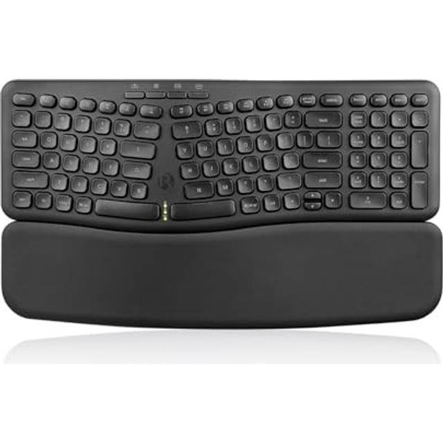 Perixx PERIBOARD-636B US, trådlöst ergonomiskt kompakt USB-tangentbord – trådlös 2.4G-teknik – inbyggt nummerblock – avtagbart handledsstöd – tyst skrivning – svart