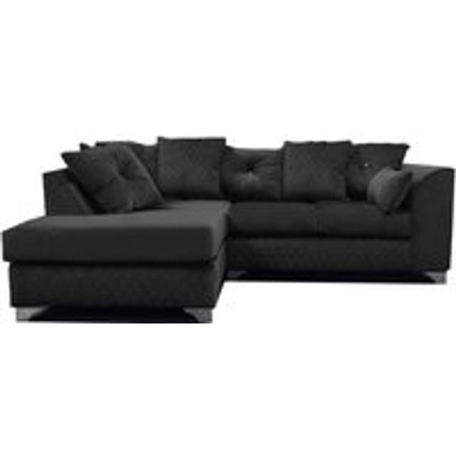 Victoria Soft Plush Velvet 3 to 4 Seater L Shaped Corner Sofa Left Hand Facing - Scatter Back - Black - One Size