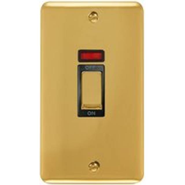Curved Polished Brass 2 Gang Ingot Size 45A Switch With Neon - Gold - One Size