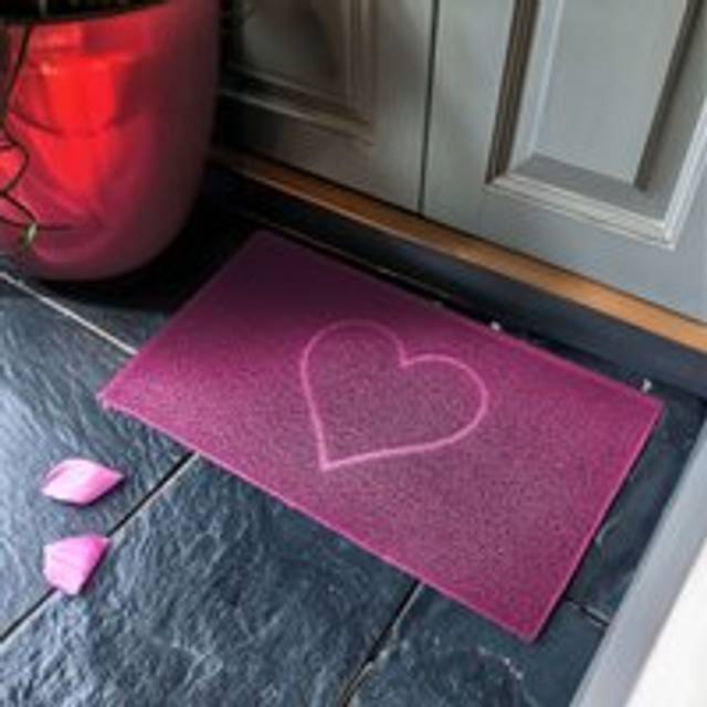 Nicoman Embossed PVC Spaghetti Pressed Heart Doormat in Pink | Size: 45 cm x 75 cm