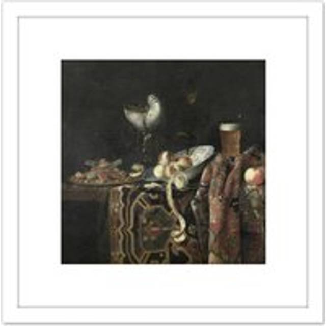 Georg Hainz Still Life Apple Beer Painting 8X8 Inch Square Wooden Framed Wall Art Print Picture with Mount - White - One Size