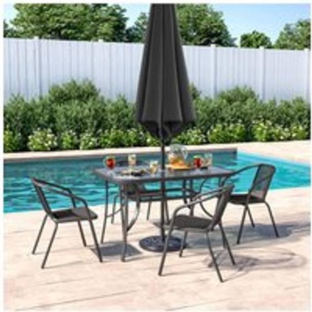 4 Person Patio Garden Dining Set With Umbrella - Black - One Size