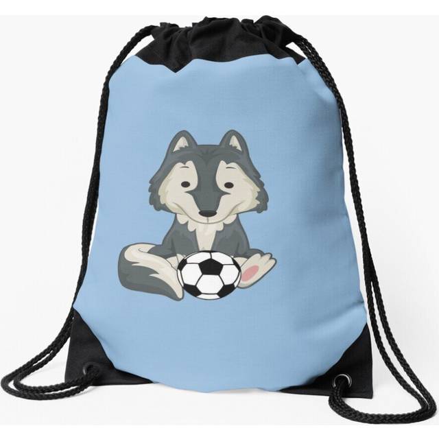 Drawstring Bag Cute Wolf holding soccer ball Sport Gym Shoe Backpack