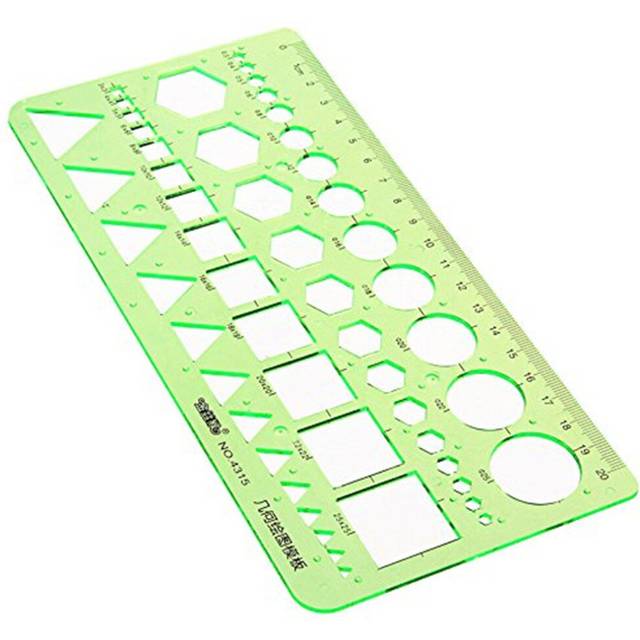 Plastic Measuring Templates Geometric Ruler with 4 designs For Office and School, 8.6 X 4.2 Inch, Green
