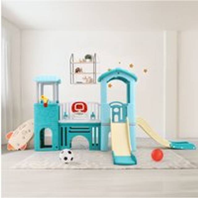 Toddlers Slide and Climber with Balls and Ring Toss - Green - One Size