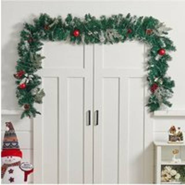 2.7M Christmas Garland with Lights Door Wreath Xmas for Stairs Fireplace - Green - One Size