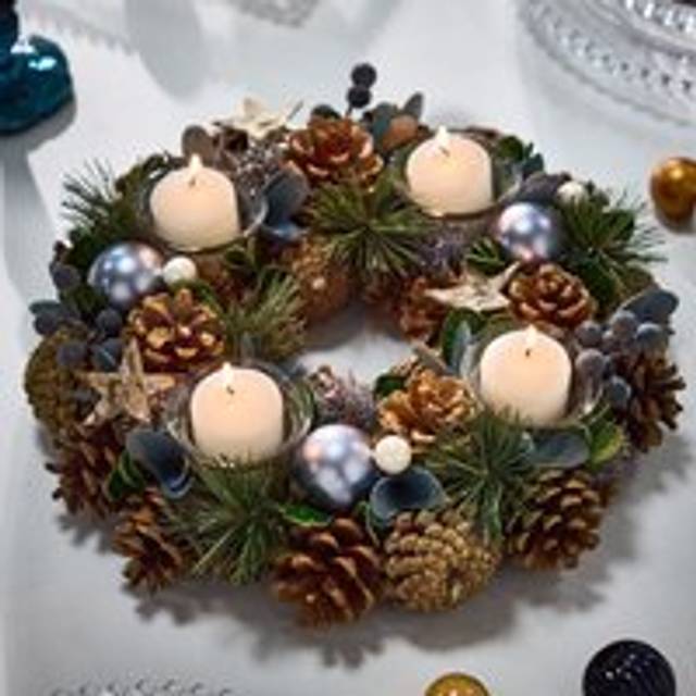 Moonlight Blue Round Table Centrepiece Christmas Decoration Candle Holders Tealight Holder 30cm - One Size