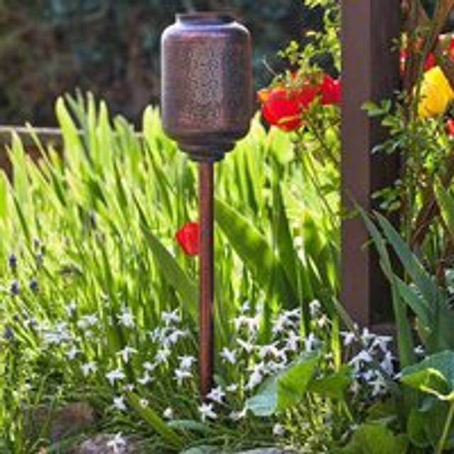 2 x Solar Powered Bronze Effect Flaming Torch Garden Stake Lights - One Size