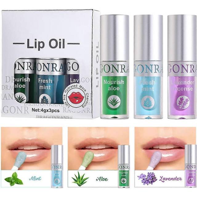 (A) 3 Colors Lip Oil Set Hydrating Lip Glow Oil, Tinted Plumping Lip Oil Gloss, Ultra-Hydrating & Nourishing Lip Care Lip Tint, Non-Sticky Lip Gloss G