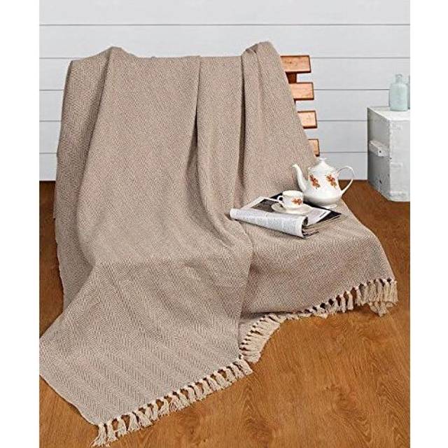 EHC 150 x 200 cms Natural Cotton Herringbone Sofa Arm Chair Bedspread Settee Throw, Double