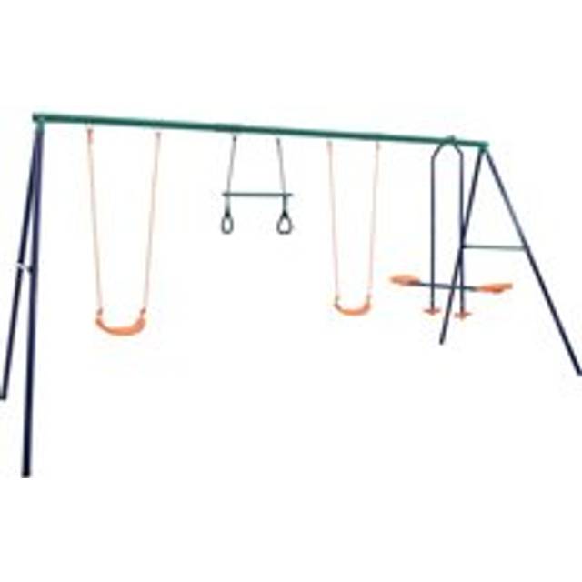 Swing Set with Gymnastic Rings and 4 Seats Steel - Orange - One Size