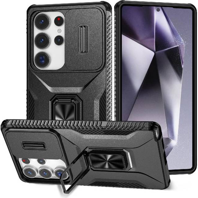 (Black) Case for Samsung Galaxy S25 Ultra Shockproof Lens Protection Car Magnet Ring Hodler