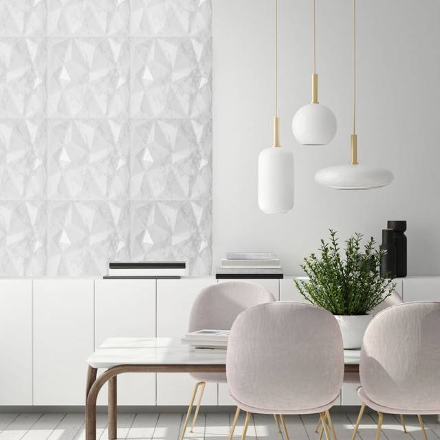 (Light Grey Marble, Set of 14) Decorative 3D Wall Panels (50cm x 50cm) Diamond Design PVC Cladding Panel