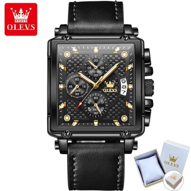 (Black) Olevs Square Multifunction Sports Quartz Watch