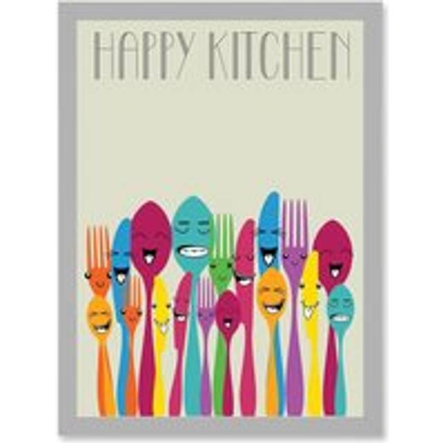 Happy Colourful Cutlery Kitchen Food Artwork Framed Wall Art Print A4 - Grey - One Size
