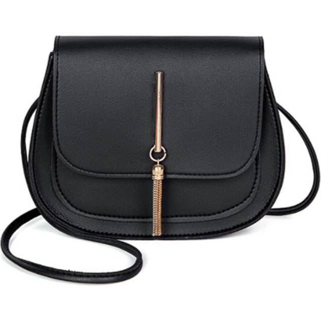 Tassel Women's Shoulder Bag PU Leather Ladies Messenger Female Pure Color Small Square Clutch Bags,Black