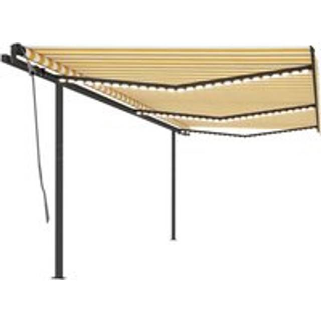 Manual Retractable Awning with LED 6x3.5 m Yellow and White - One Size