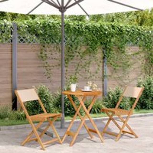 3 Piece Bistro Set Beige Fabric and Solid Wood - One Size