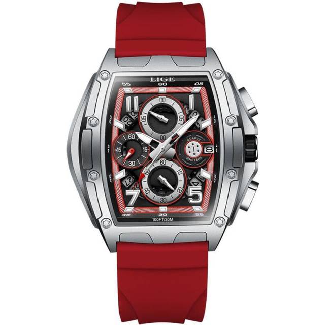 (red) Lige New Fashion Men Watch Top Brand Leisure Sports Silicone Quartz Watch Night Glow Waterproof Automatic Date Watch - Red