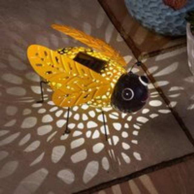 Solar Powered Silhouette Buzzy Bee Garden Ornament with LED Light - Yellow - One Size