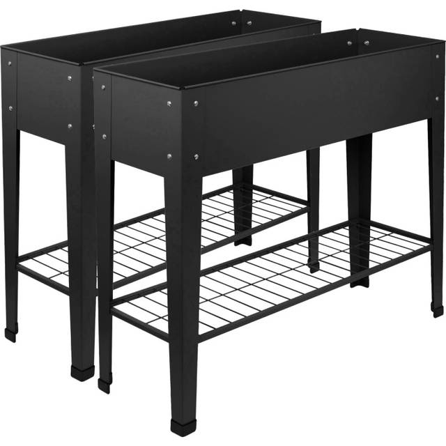 Harbour Housewares Elevated Raised Garden Beds w/ Legs & Storage Shelf - Anthracite - Pack of 2, Black