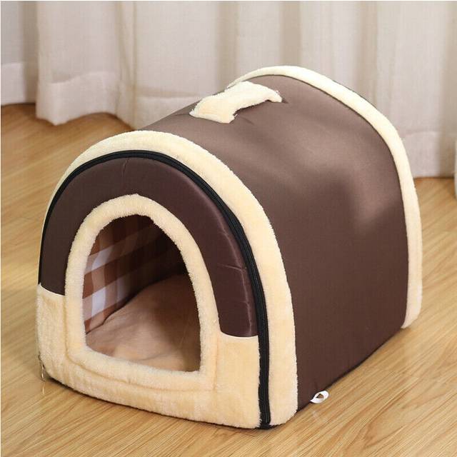 (Classic Brown, S) Pet Cat Dog Warm House Cave Beds for Indoor Cats Cozy Wool Igloo Nest Kennel