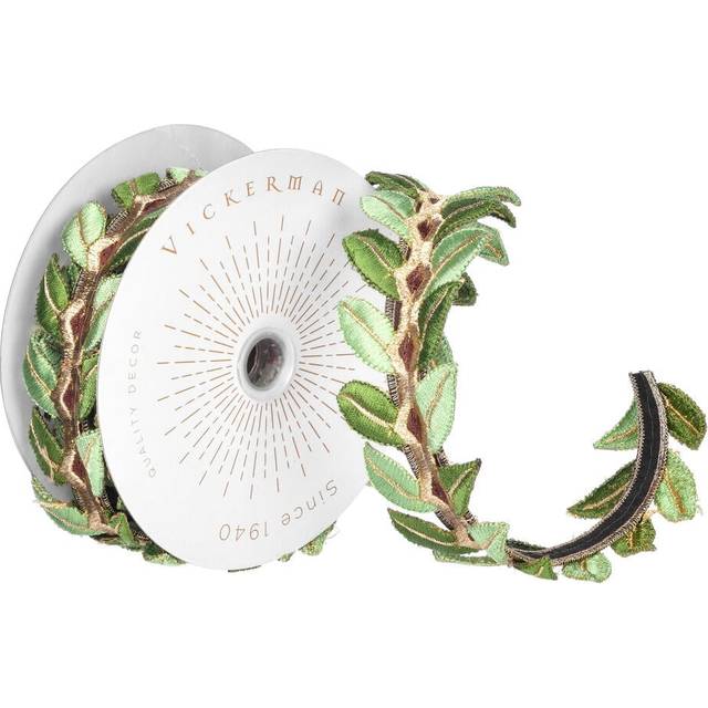 Vickerman Q222975 2.5 in. x 5 yards Harvest Leaves Wired Edge Christmas Ribbon, Green
