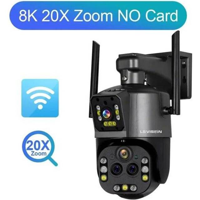 (8K 20xZoom No Card) Eu 8k Wifi Security Camera 20x Zoom Outdoor 4k Four Lens Dual Screen Ptz Cam Auto Tracking Full Color Night Vision Cctv Wifi Surv