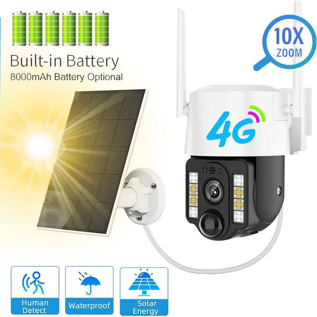 4G 1080P SIM-kort Solar Smart Camera 4K CCTV WiFi IP utomhus Trådlös kamera med dubbla linser Vattentät CCTV Hemsäkerhetsskydd WIFI Camera