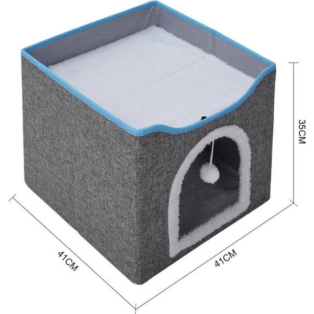 (Dark Grey, one size) Large Cat House Cosy Foldable Bed Pet Cave Furry Soft Cushions Scratch Pad Grey