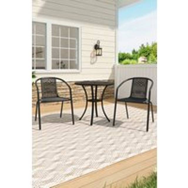 3Pcs Outdoor Cast Aluminum Round Patio Dining Table & Chairs Set - Black - One Size