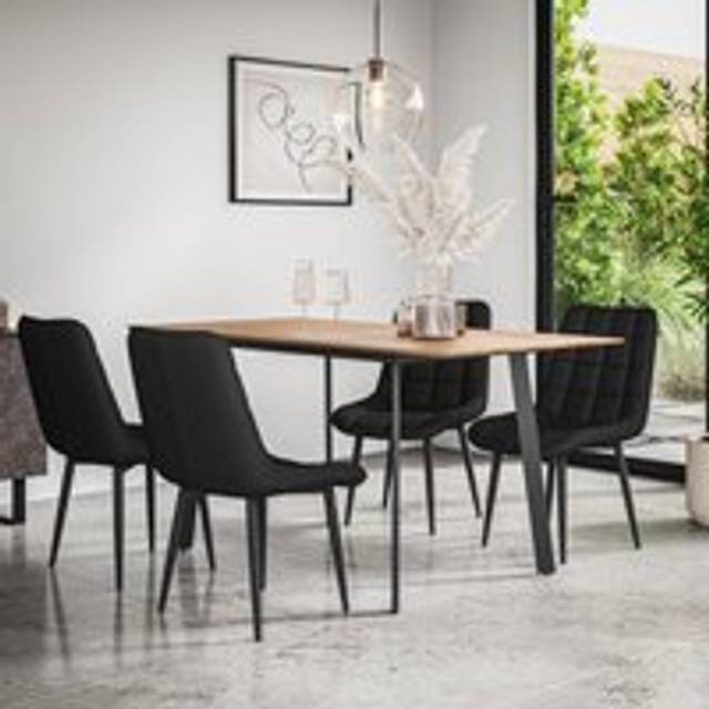 (Black) Haydon Extending Oak Effect Dining Table Set w 4-6 Nova Faux Leather Chairs