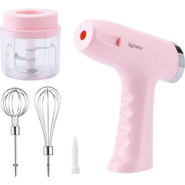 Electric Egg Beater 5 Speeds Multi-functional Stainless Steel USB Rechargeable Handheld Mixer Kitchen Tool  Pink