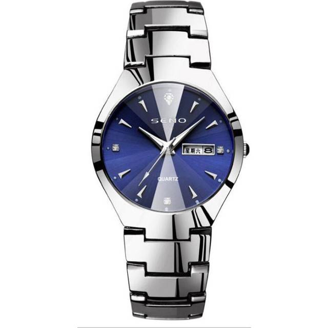 (blue) Men's Tungsten Steel Fashion Waterproof Quartz Watch Couple Gift - Blue