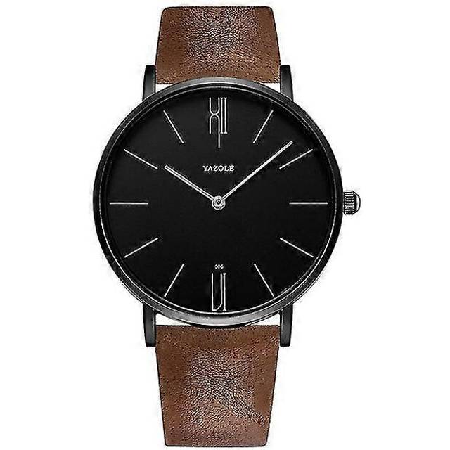 (Black Brown) Men Watch Simple Large Scale Dial Men Business Quartz Watch
