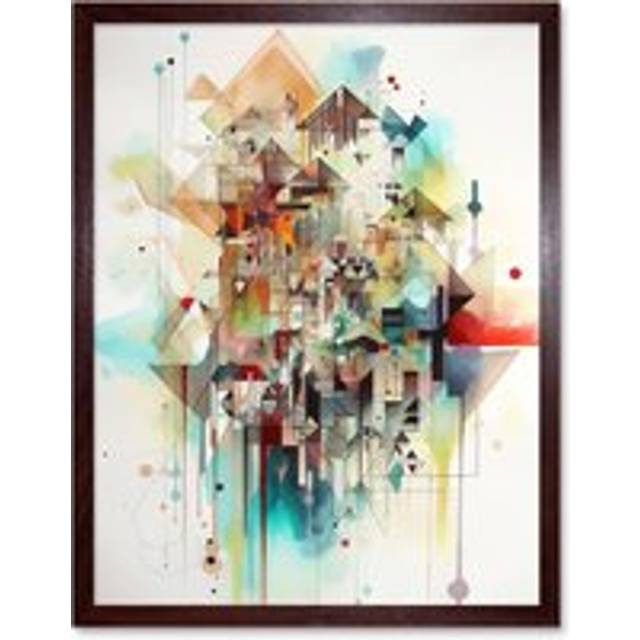 Wall Art Print Abstract Geometric Fractal Shapes Modern Watercolour Painting Art Framed - Brown - W12 inch x H16 inch