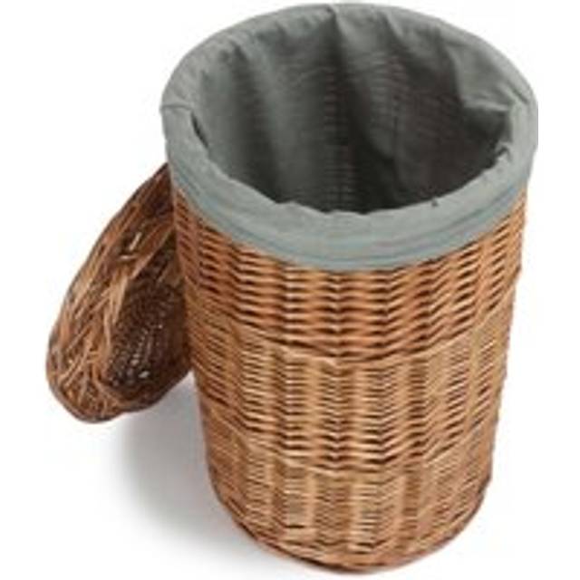 Light Steamed Round Linen Basket with Grey Sage Lining - Small