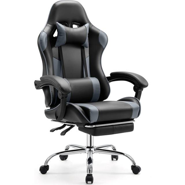 Sweetcrispy Video Game Desk Chair - Ergonomic Computer with Footrest and Comfy Lumbar Support, PU Leather Recliner with Headrest, Fixed Up Armrest,