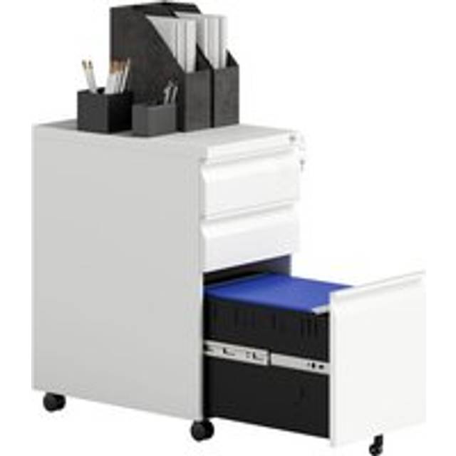 Vinsetto Steel File Cabinet with Lock and Wheels for Home Office, White, White