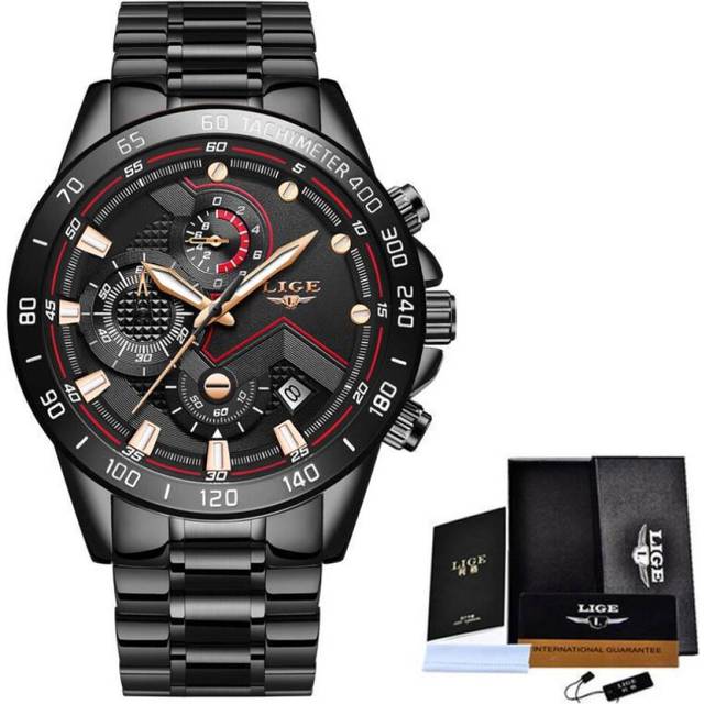 (Black Gold) LIGE 2020 New Fashion Mens Watches with Stainless Steel Top Brand Luxury Sports Chronograph Quartz Watch Men Relogio Masculino