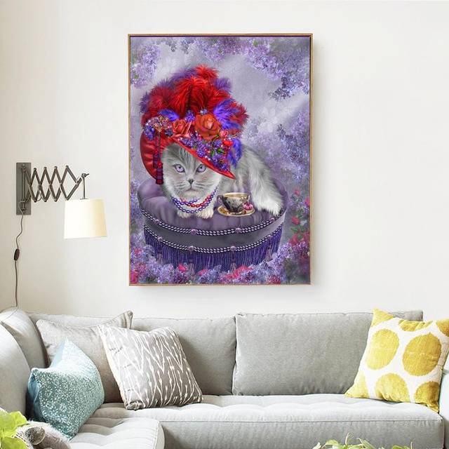 Diamond Painting Cat Beads Embroidery Full Set Diamond Embroidery Animal Rhinestone Painting 20X30CM