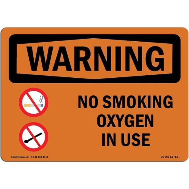 SignMission OS-WS-D-35-L-12715 OSHA Warning Sign - No Smoking Oxygen in Use