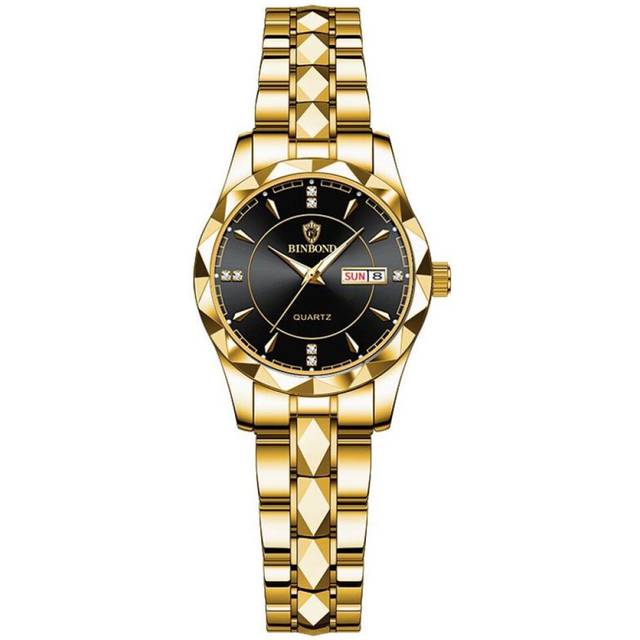 (gold,black) 2023 New Trendy Business Ladies Watch Fashion Waterproof Luminous Stainless Steel Strap Automatic Date Week For Women