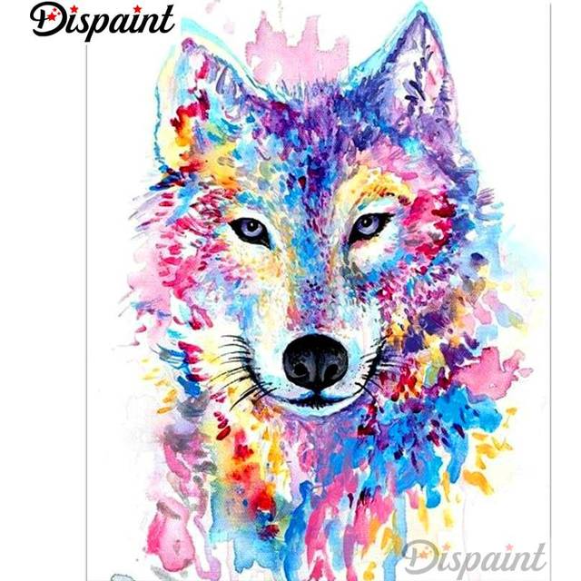 5D DIY Diamond Painting  Colored wolf  Embroidery Cross Stitch 3D Home Decor 20X30CM